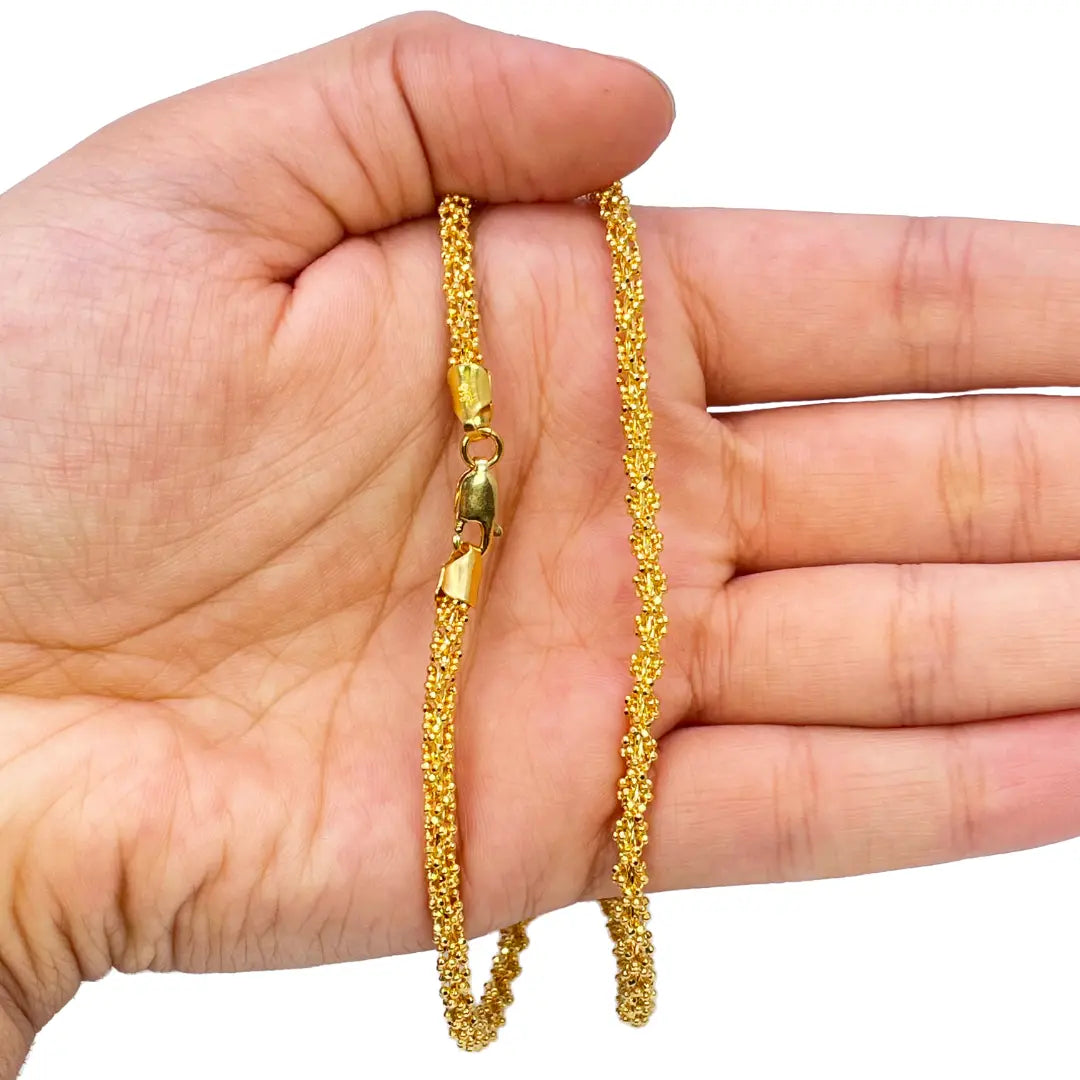 22ct Yellow Gold Diamond Cut Beaded Twisted Necklace 18 Inches 3.3mm Width 