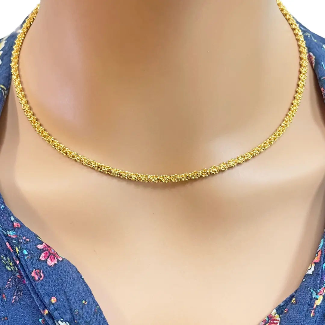22ct Yellow Gold Diamond Cut Beaded Twisted Necklace 18 Inches 3.3mm Width 