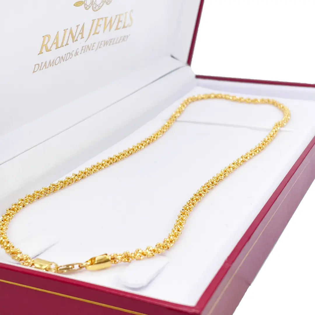 22ct Yellow Gold Diamond Cut Beaded Twisted Necklace 18 Inches 3.3mm Width 