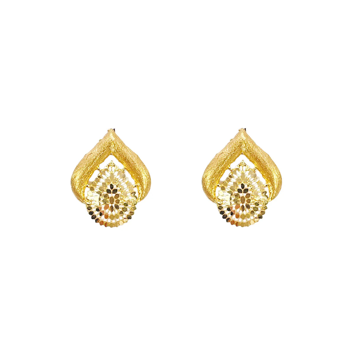 22ct Yellow Gold Diamond-Cut Brushed Teardrop Stud Earrings  Gold Necklace