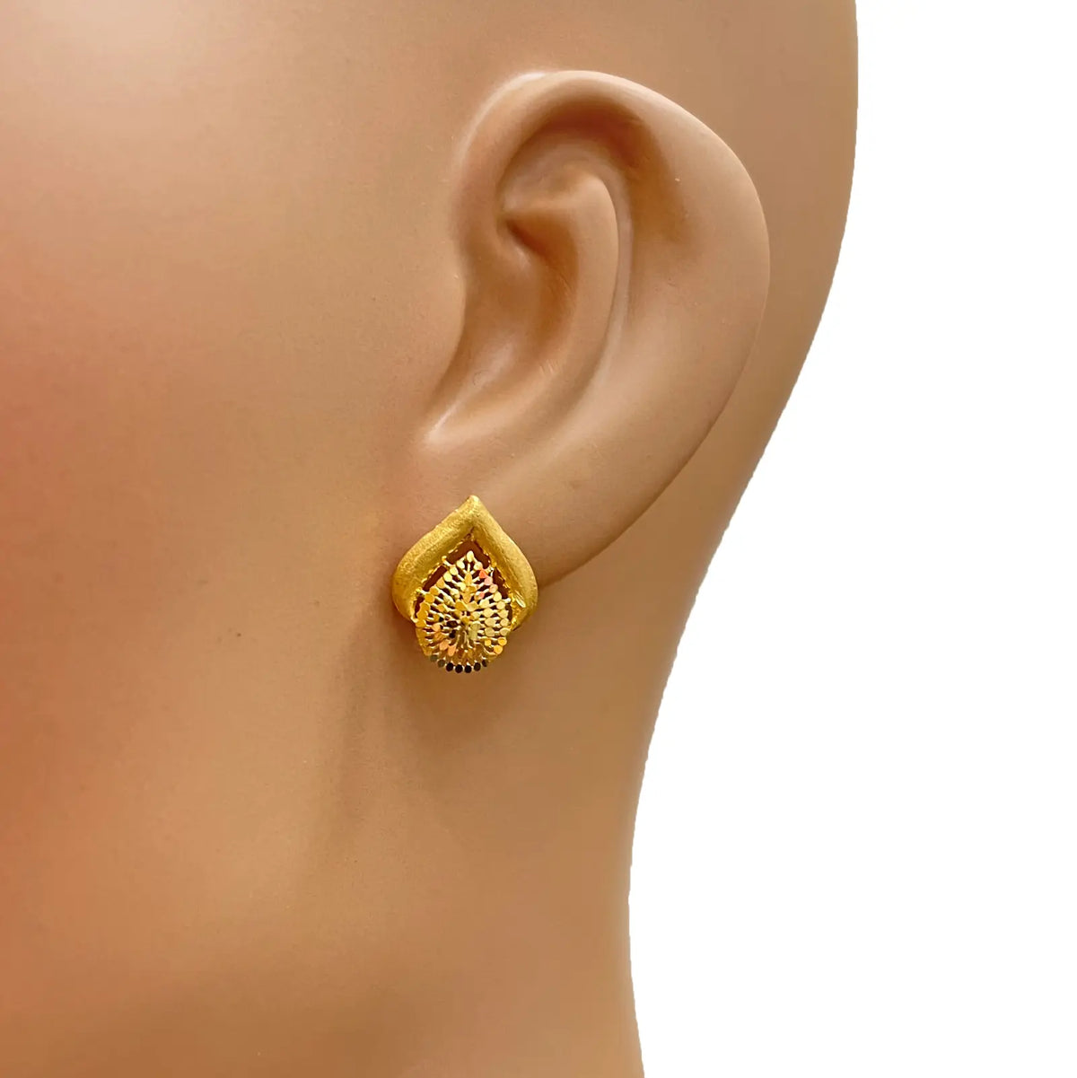 22ct Yellow Gold Diamond-Cut Brushed Teardrop Stud Earrings  Gold Necklace