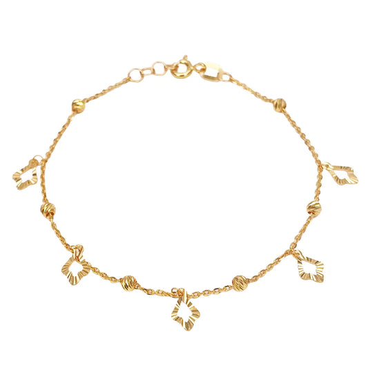 22ct Yellow Gold Diamond Cut Charm & Bead Cable Chain Bracelet 7 Inches¬†