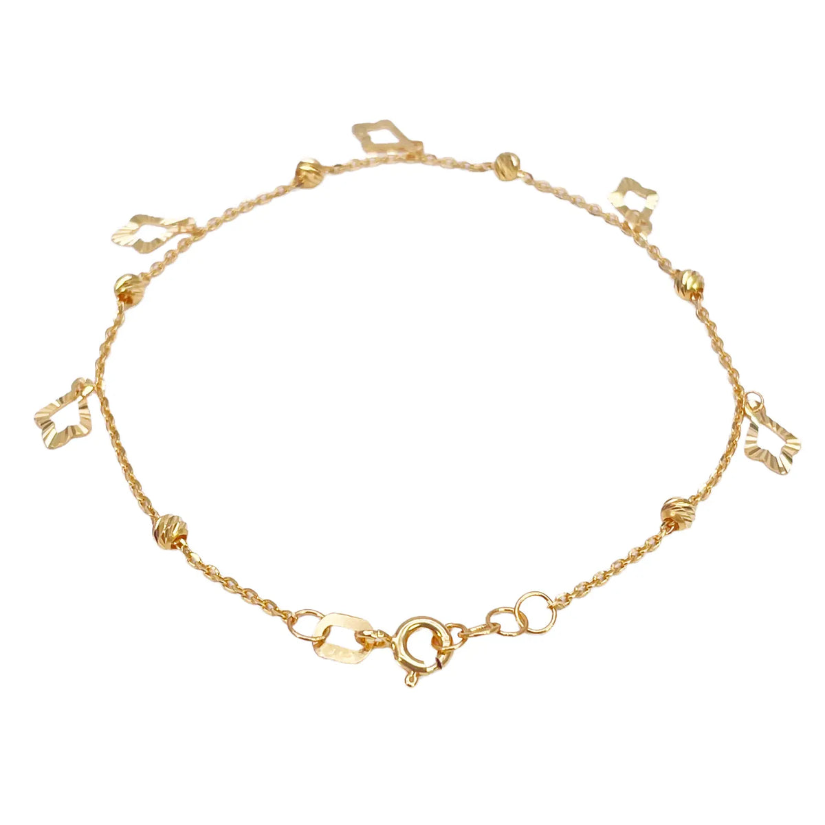 22ct Yellow Gold Diamond Cut Charm & Bead Cable Chain Bracelet 7 Inches¬†