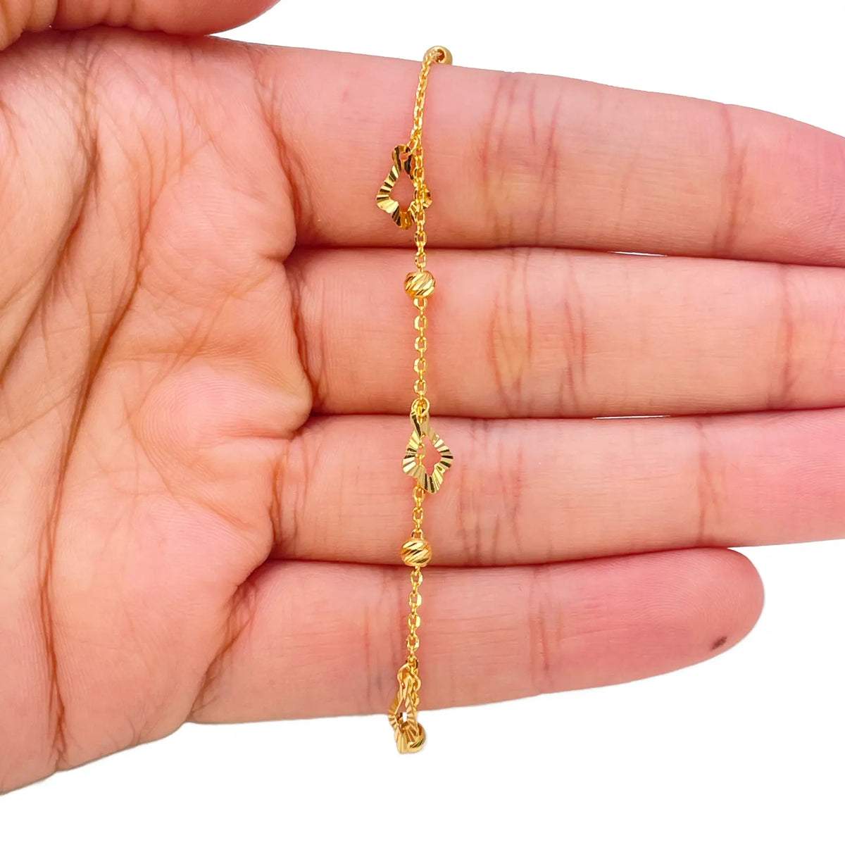 22ct Yellow Gold Diamond Cut Charm & Bead Cable Chain Bracelet 7 Inches¬†