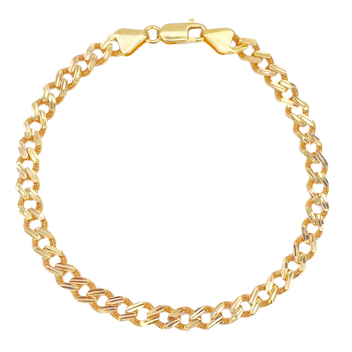 22ct Yellow Gold Diamond Cut Curb Link High Polished Plain Bracelet 8 inches 