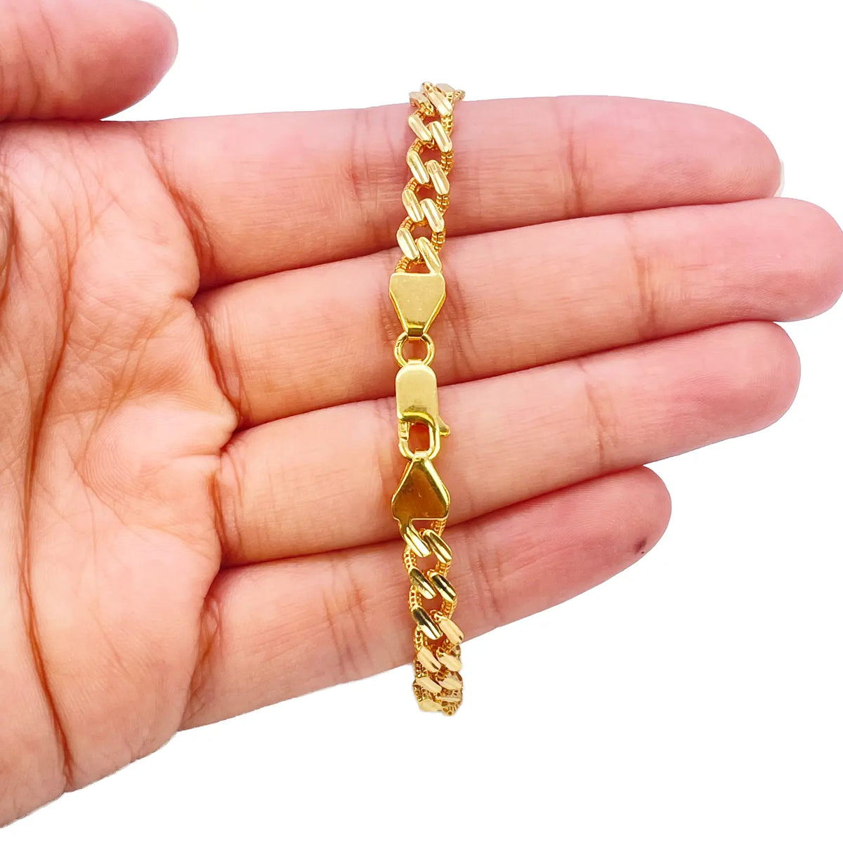 22ct Yellow Gold Diamond Cut Curb Link High Polished Plain Bracelet 8 inches 