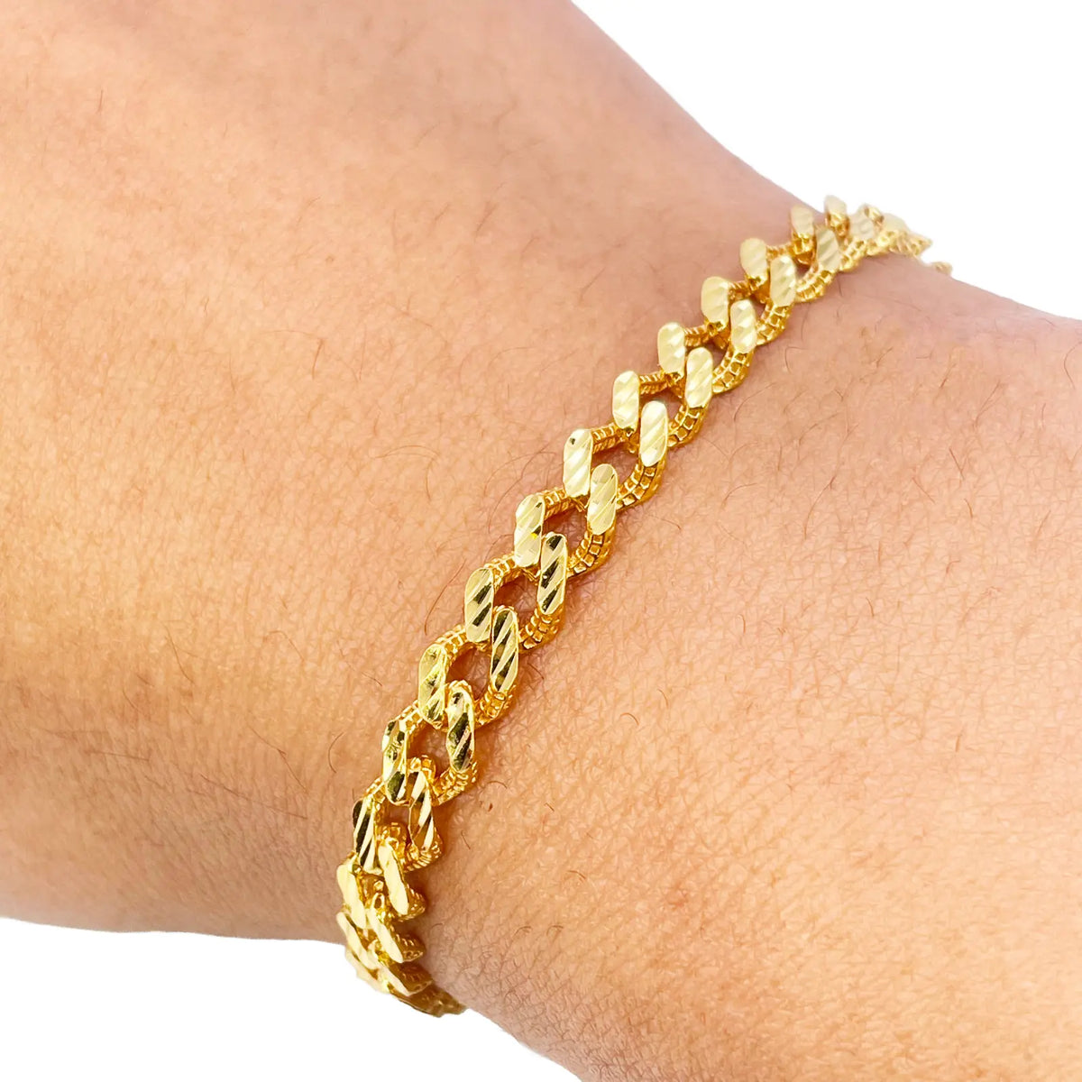 22ct Yellow Gold Diamond Cut Curb Link High Polished Plain Bracelet 8 inches 