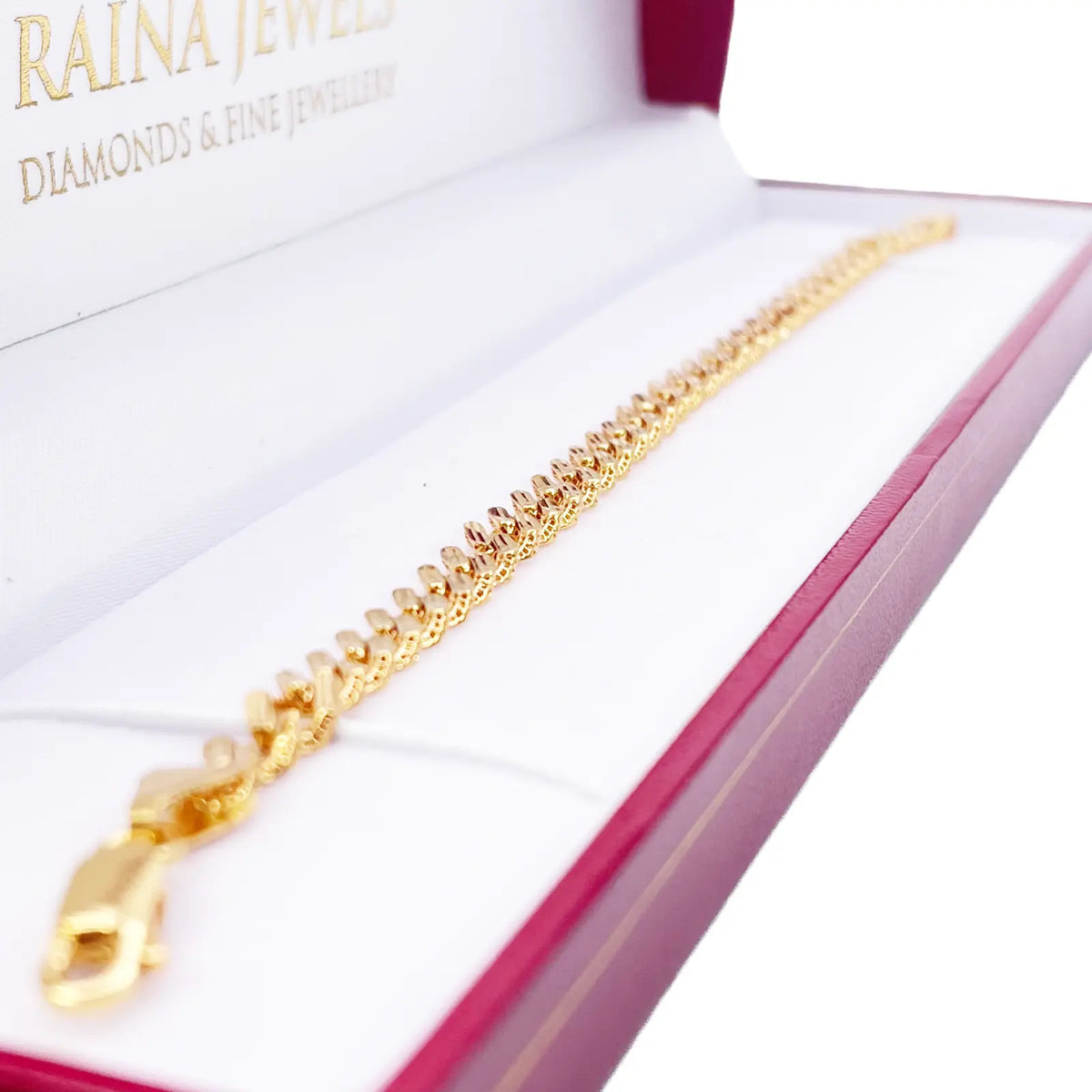 22ct Yellow Gold Diamond Cut Curb Link High Polished Plain Bracelet 8 inches 