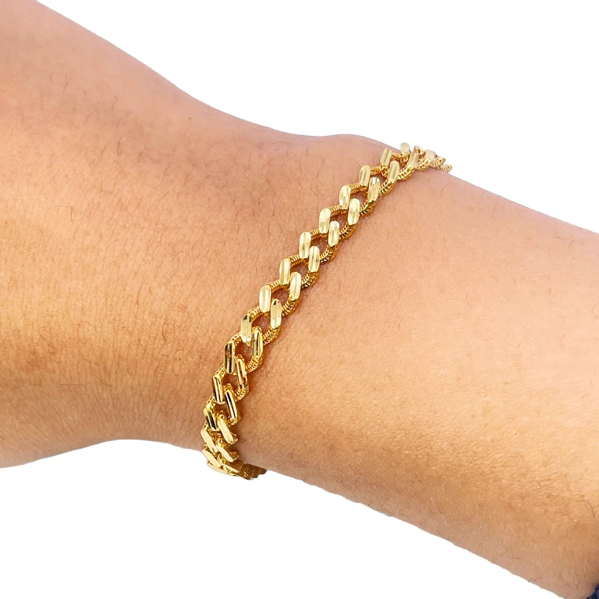 22ct Yellow Gold Diamond Cut Curb Link High Polished Plain Bracelet 8 inches 