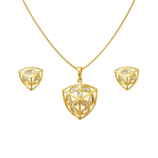 22ct Yellow Gold Diamond Cut Design Two Tone Earrings, Pendant & Chain Necklace  Gold Necklace