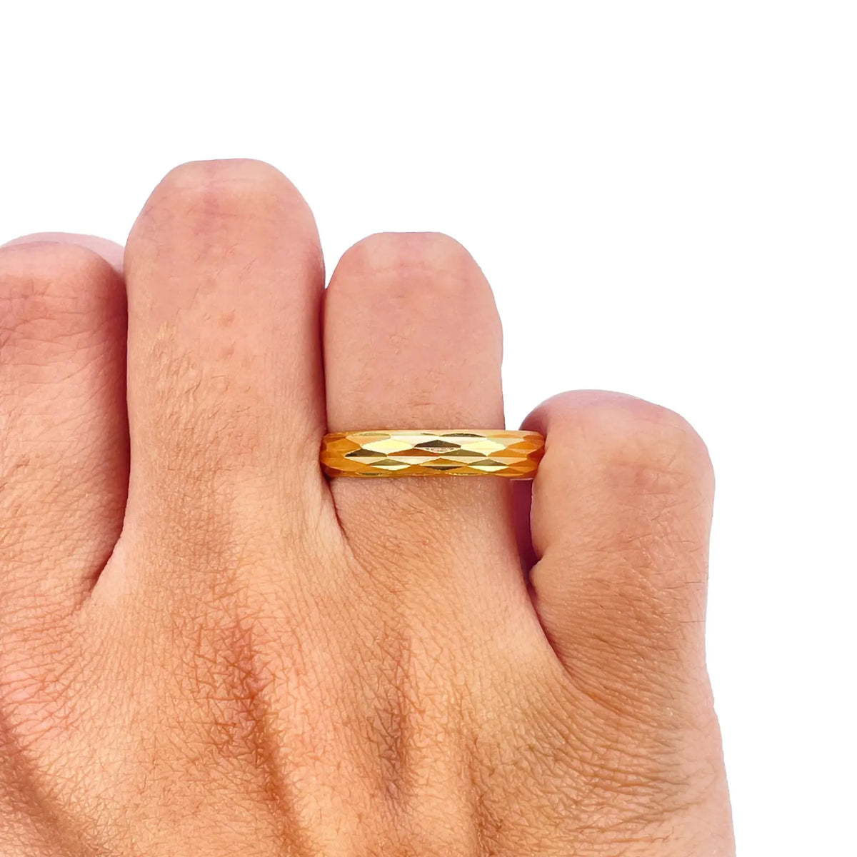 22ct Yellow Gold Diamond-Cut Faceted High-Polish Band Ring  Gold Bands