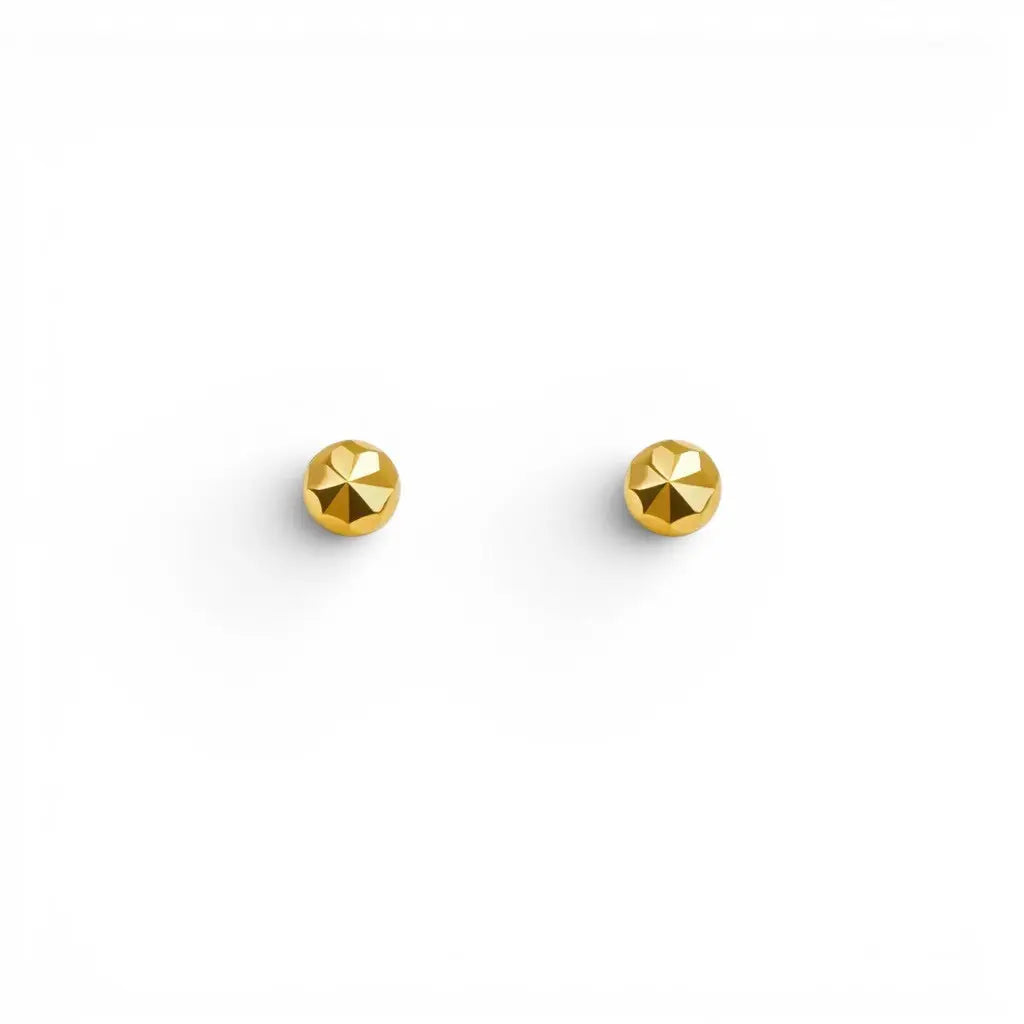 22ct Yellow Gold Diamond Cut Flower Round Ball Children's Earrings 2.8mm  Children's gold earring
