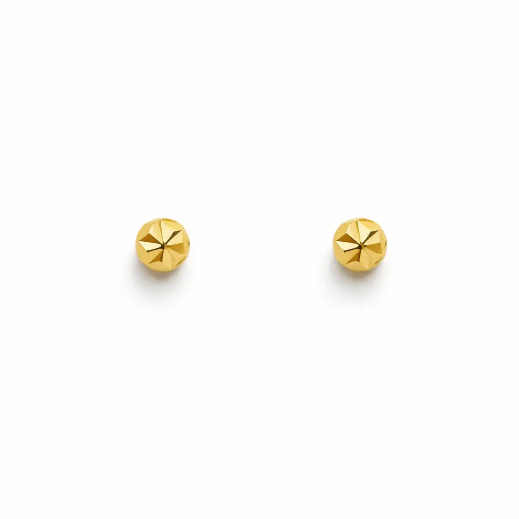 22ct Yellow Gold Diamond Cut Flower Round Ball Children's Earrings 3.2mm  Children's gold earring