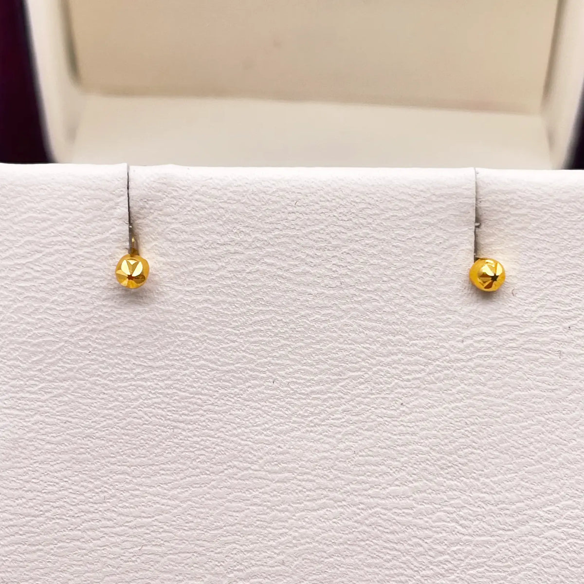 22ct Yellow Gold Diamond Cut Flower Tiny Round Ball Children's Earrings 2.2mm 