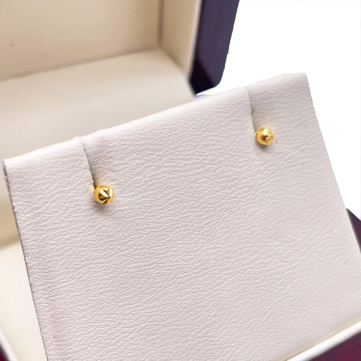 22ct Yellow Gold Diamond Cut Flower Tiny Round Ball Children's Earrings 2.2mm 