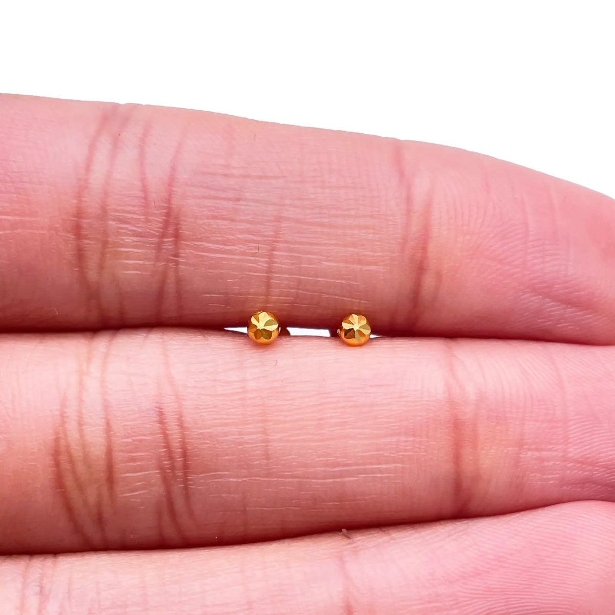 22ct Yellow Gold Diamond Cut Flower Tiny Round Ball Children's Earrings 2.2mm 