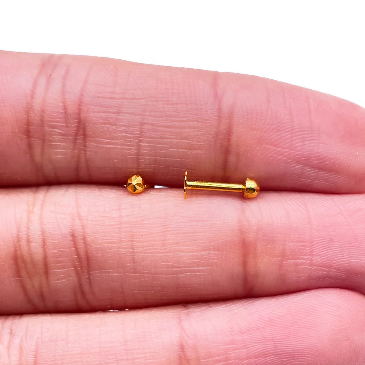 22ct Yellow Gold Diamond Cut Flower Tiny Round Ball Children's Earrings 2.2mm 