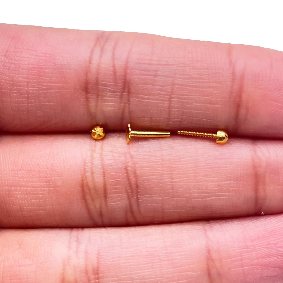22ct Yellow Gold Diamond Cut Flower Tiny Round Ball Children's Earrings 2.2mm 