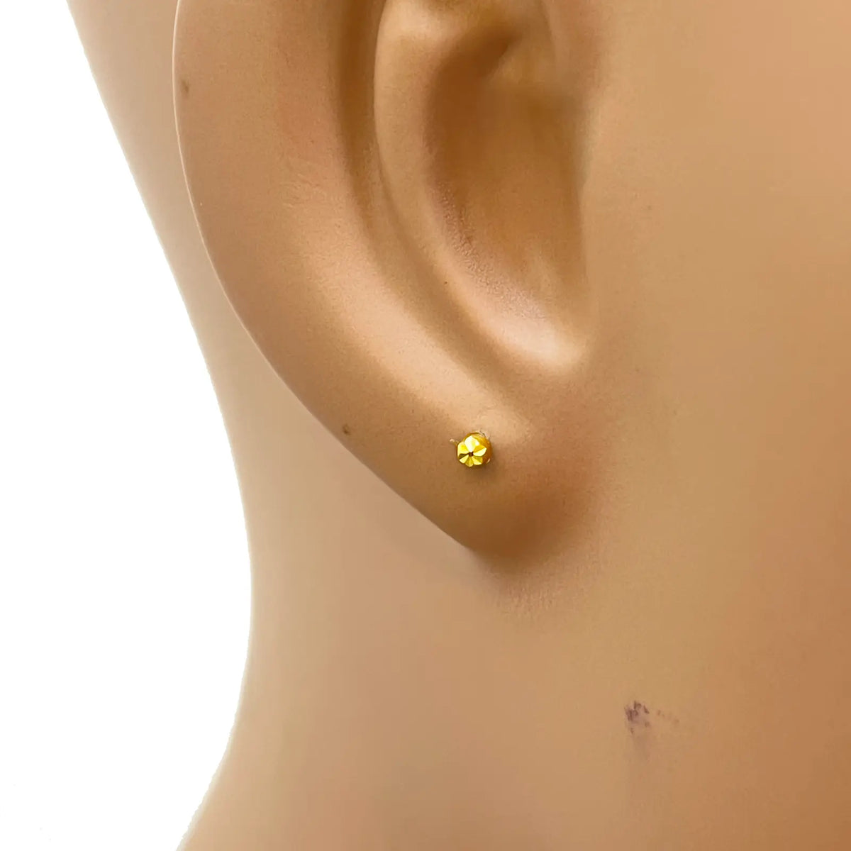 22ct Yellow Gold Diamond Cut Flower Tiny Round Ball Children's Earrings 2.2mm 