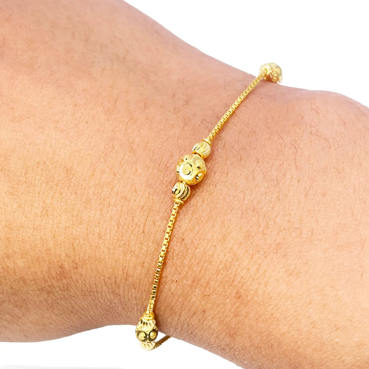 22ct Yellow Gold Diamond Cut Gold Beaded Bracelet 8 inches 