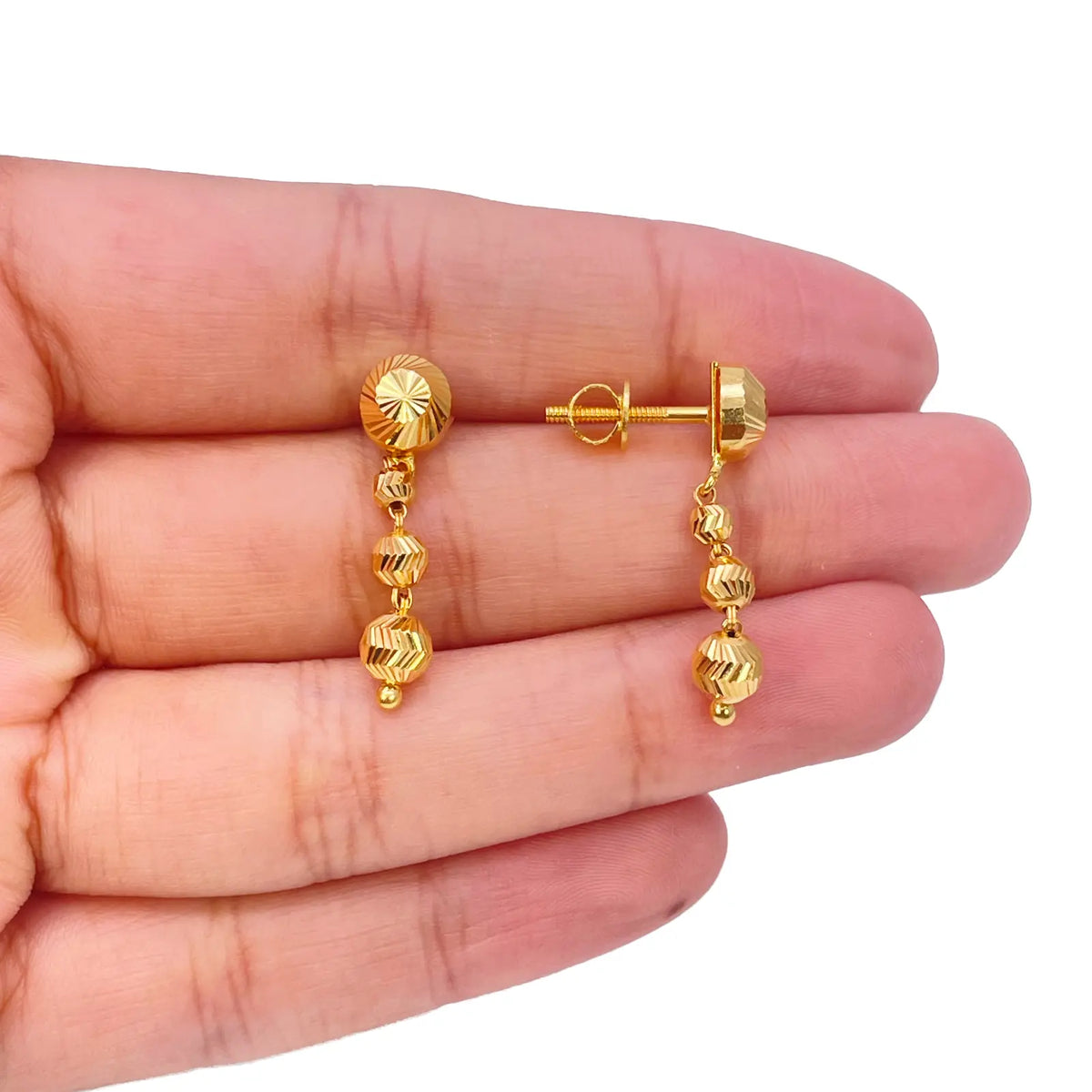 22ct Yellow Gold Diamond Cut Graduated Beaded Slip-On Necklace & Drop Earrings 
