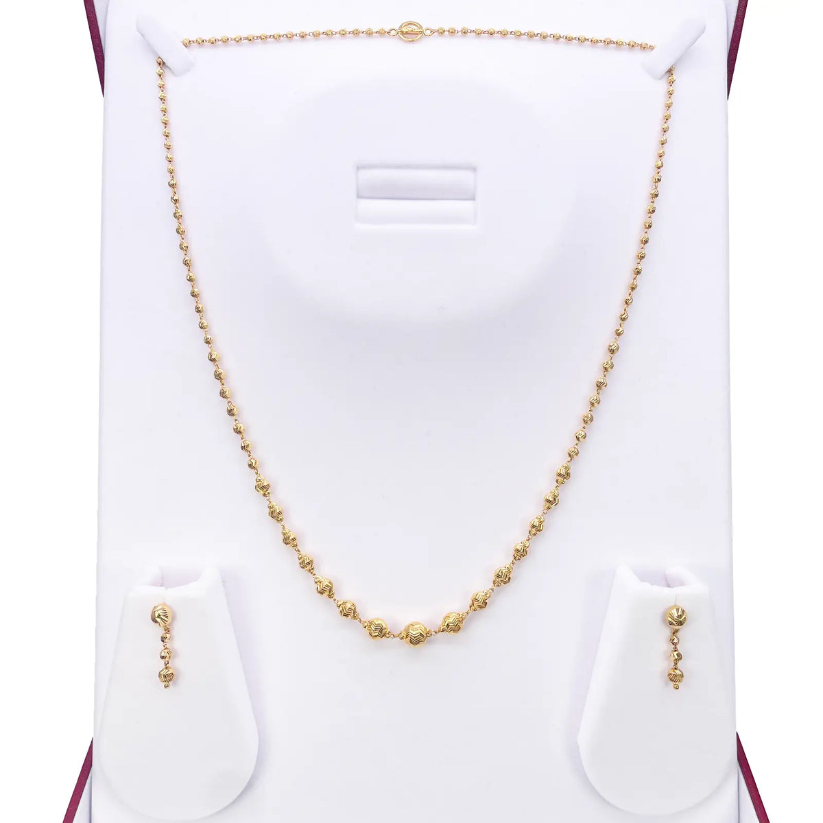 22ct Yellow Gold Diamond Cut Graduated Beaded Slip-On Necklace & Drop Earrings 