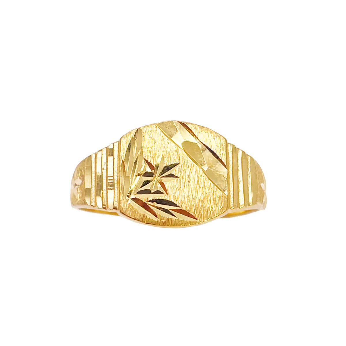 22ct Yellow Gold Diamond Cut High Polished & Textured Mens Signet Ring 