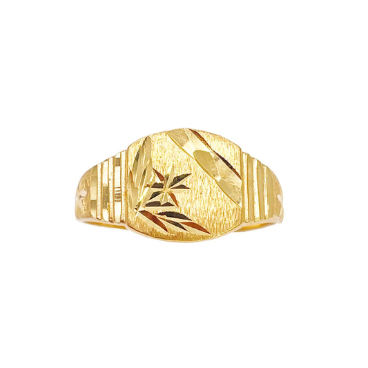 22ct Yellow Gold Diamond Cut High Polished & Textured Mens Signet Ring 