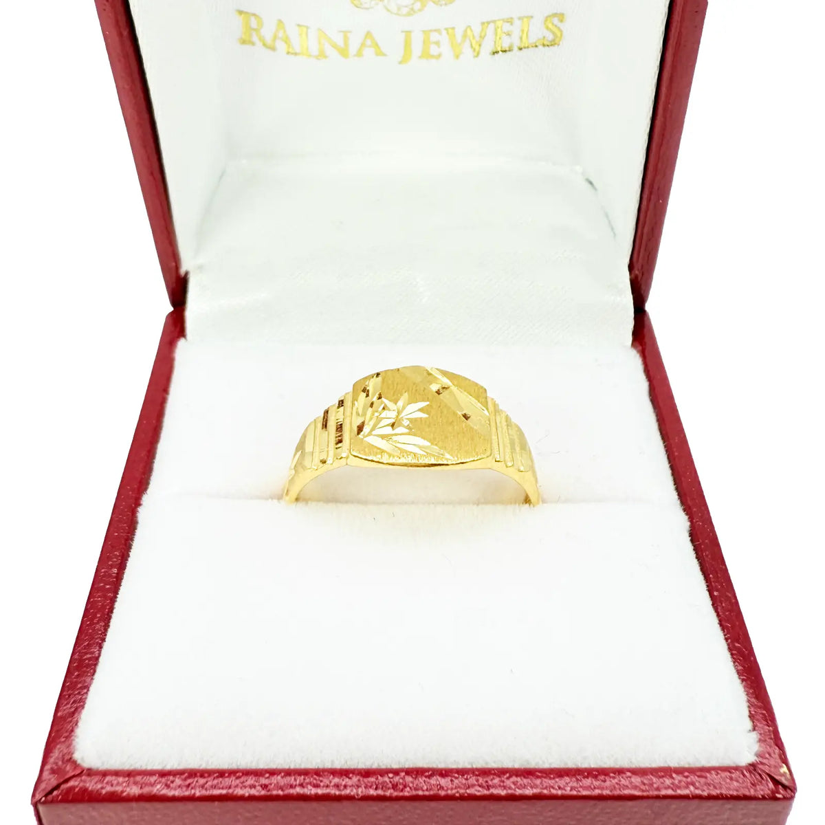 22ct Yellow Gold Diamond Cut High Polished & Textured Mens Signet Ring 