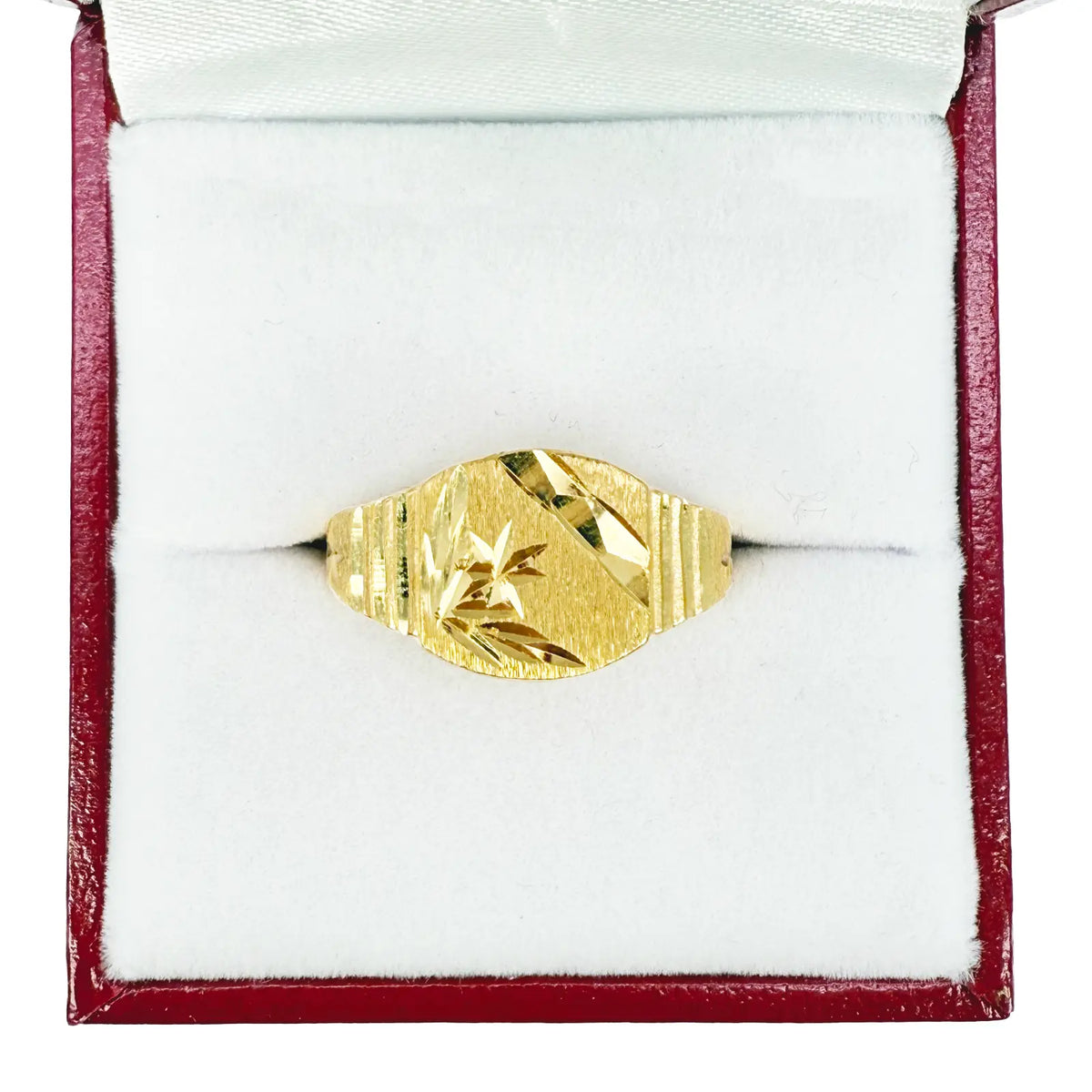 22ct Yellow Gold Diamond Cut High Polished & Textured Mens Signet Ring 