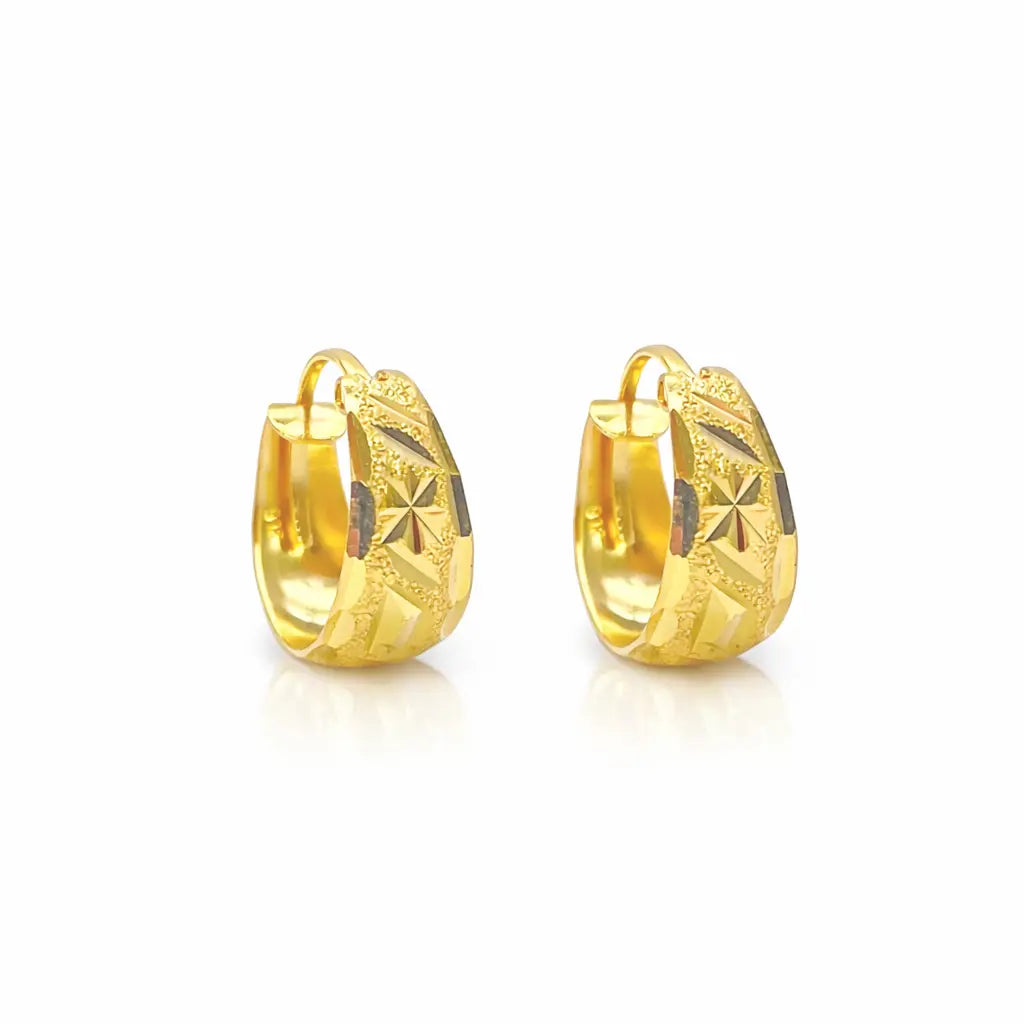 22ct Yellow Gold Diamond-Cut Huggie Hoop Earrings 12.4mm Diameter  Gold Hoops