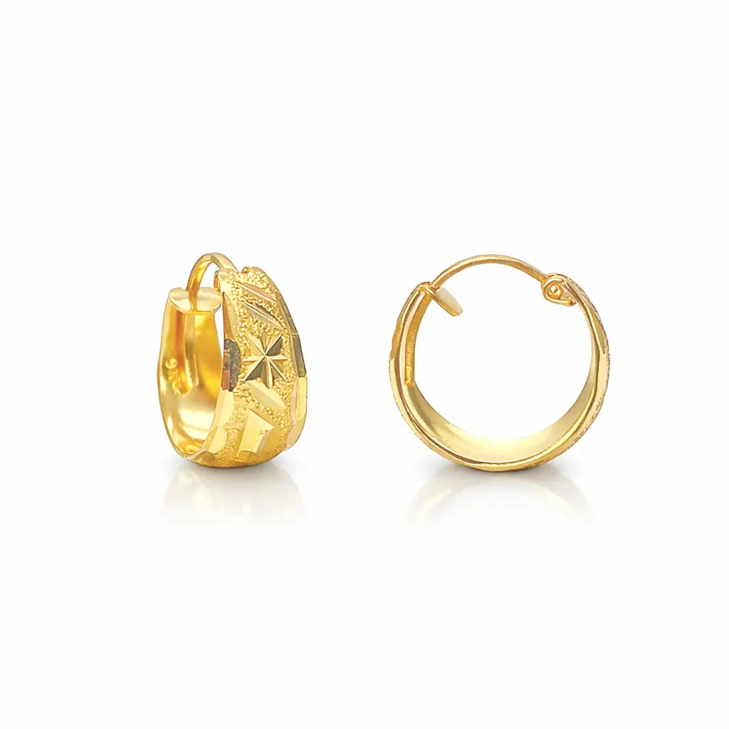 22ct Yellow Gold Diamond-Cut Huggie Hoop Earrings 12.4mm Diameter  Gold Hoops