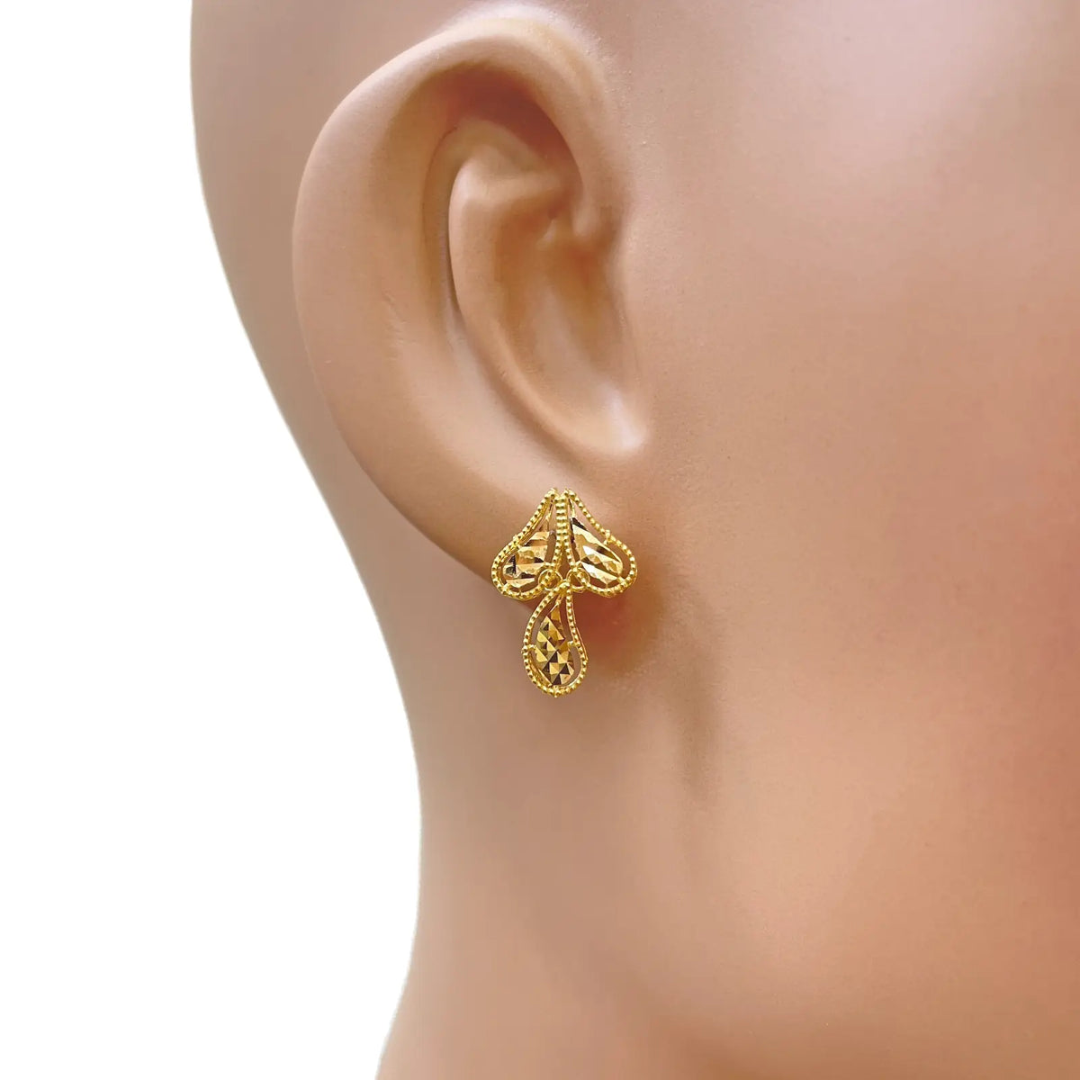 22ct Yellow Gold Diamond-Cut Milgrain Cascading Leaf Necklace & Earring Set  Gold Necklace