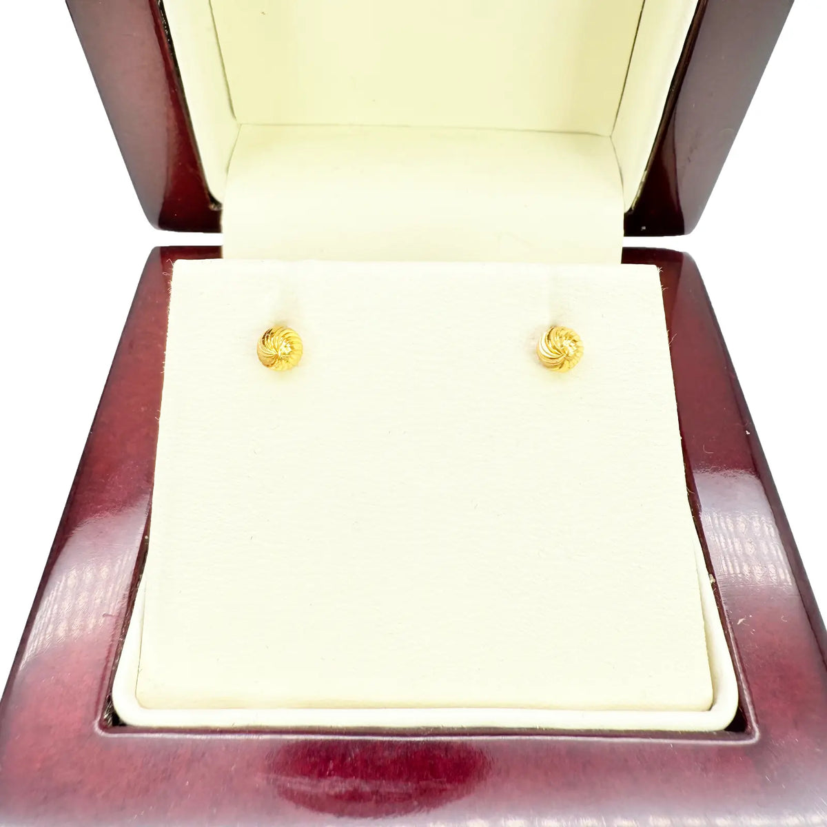 22ct Yellow Gold Diamond Cut Swirl Children Stud Earrings Screw Back, 3.6mm 