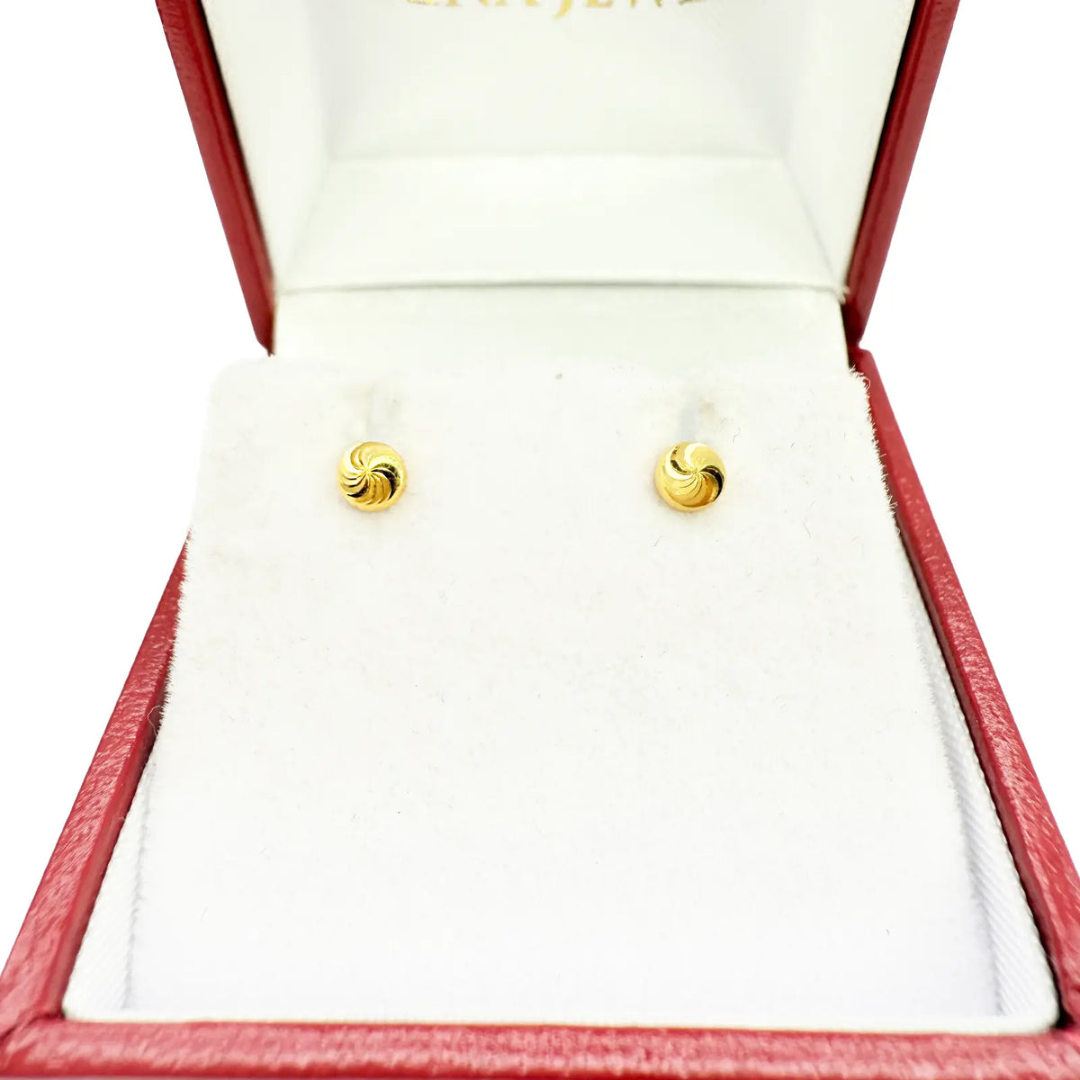 22ct Yellow Gold Diamond Cut Swirl Children Stud Earrings Screw Back, 3.6mm 
