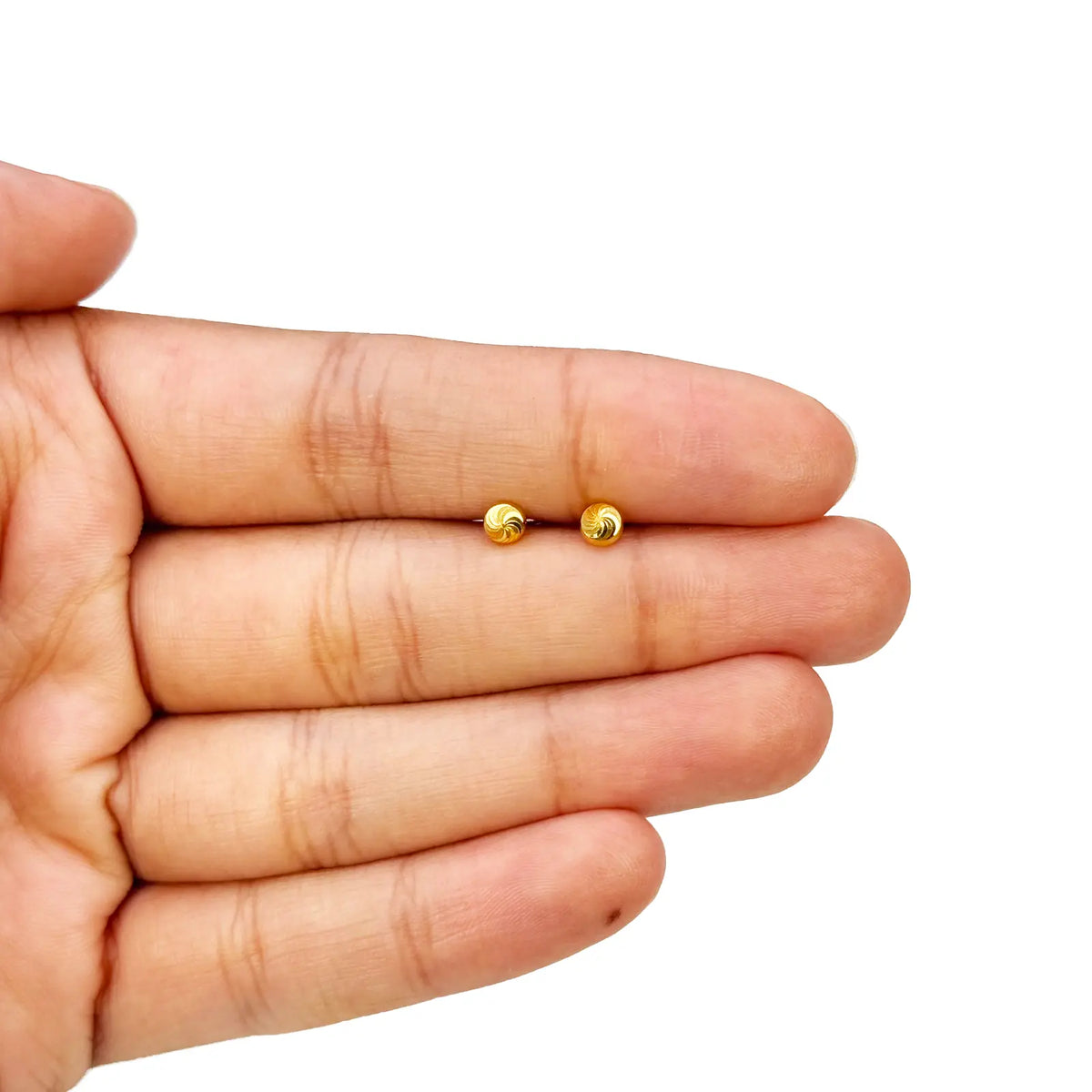 22ct Yellow Gold Diamond Cut Swirl Children Stud Earrings Screw Back, 3.6mm 