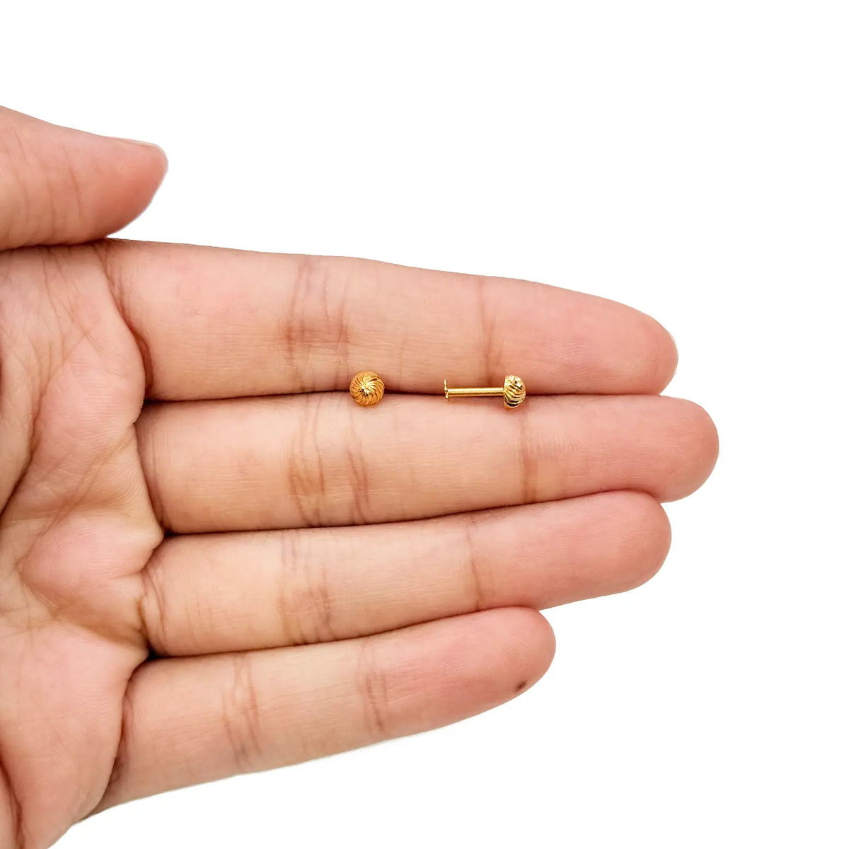 22ct Yellow Gold Diamond Cut Swirl Children Stud Earrings Screw Back, 3.6mm 