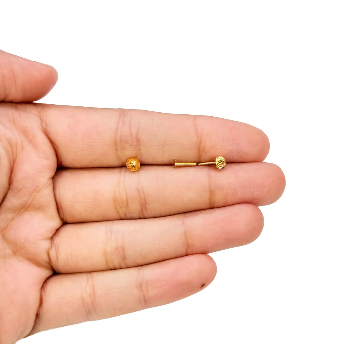 22ct Yellow Gold Diamond Cut Swirl Children Stud Earrings Screw Back, 3.6mm 