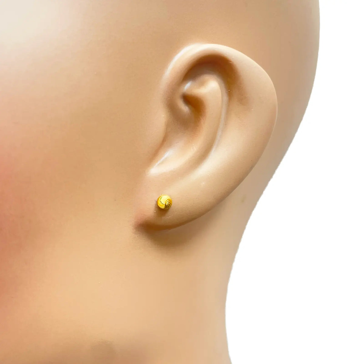 22ct Yellow Gold Diamond Cut Swirl Children Stud Earrings Screw Back, 3.6mm 