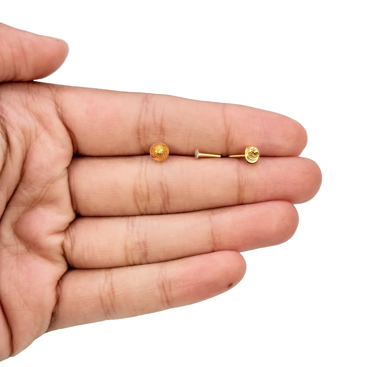 22ct Yellow Gold Diamond Cut Swirl Children's Stud Earrings Screw Back, 4.8mm 