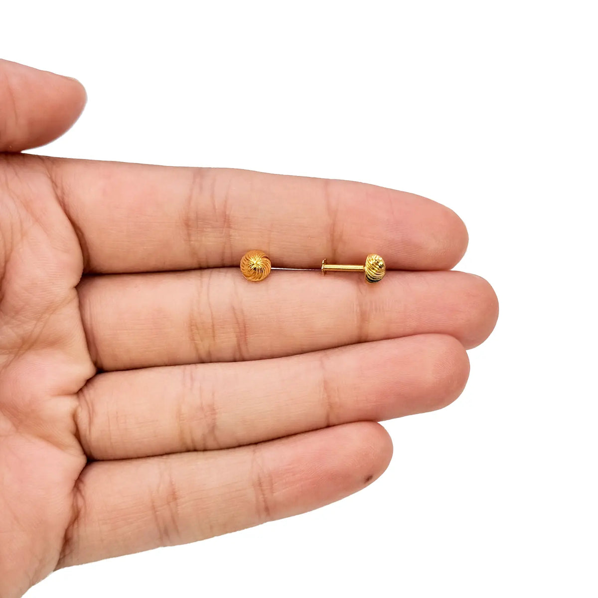 22ct Yellow Gold Diamond Cut Swirl Children's Stud Earrings Screw Back, 4.8mm 