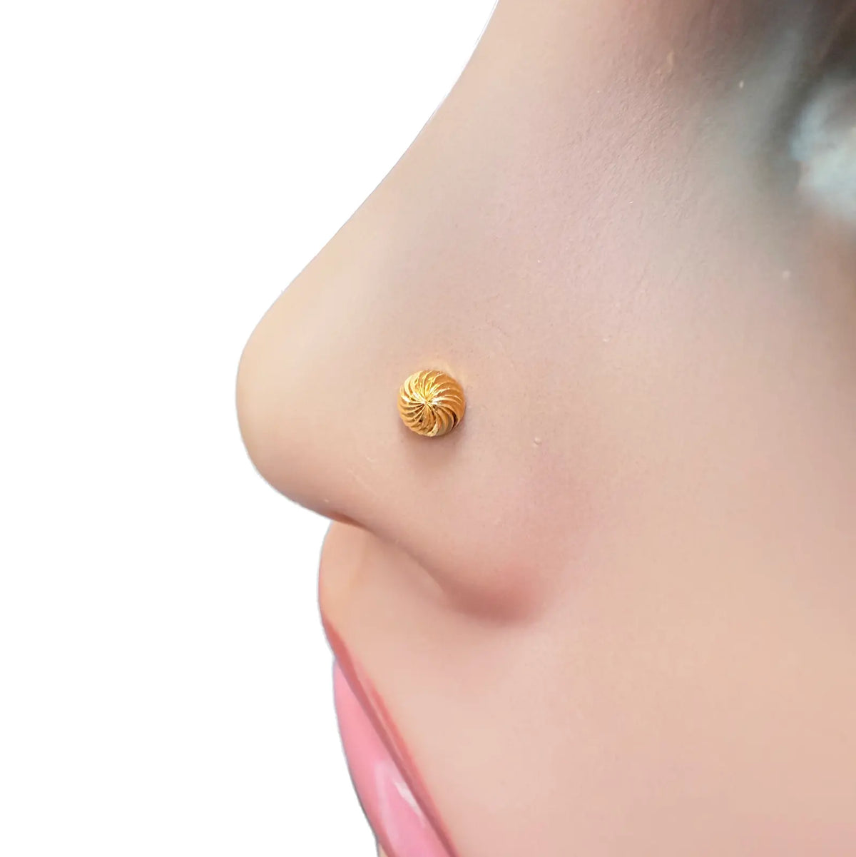 22ct Yellow Gold Diamond Cut Swirl For Nose Stud/Pin, Tragus & Helix 3.6mm Width 