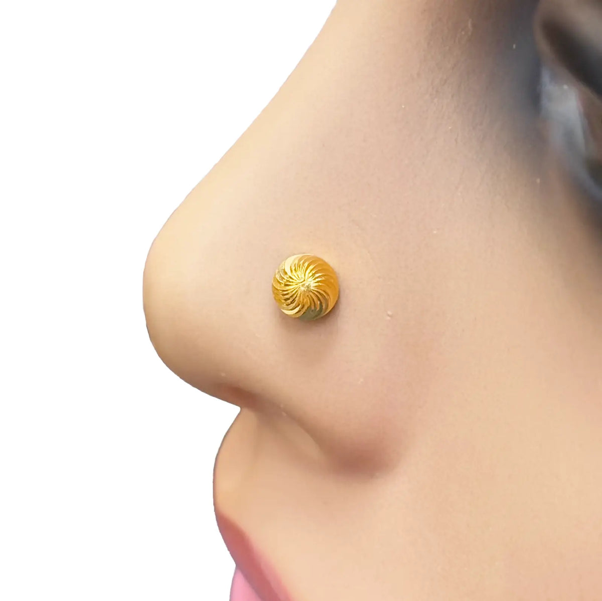 22ct Yellow Gold Diamond Cut Swirl For Nose Stud/Pin, Tragus & Helix 4.8mm Width 