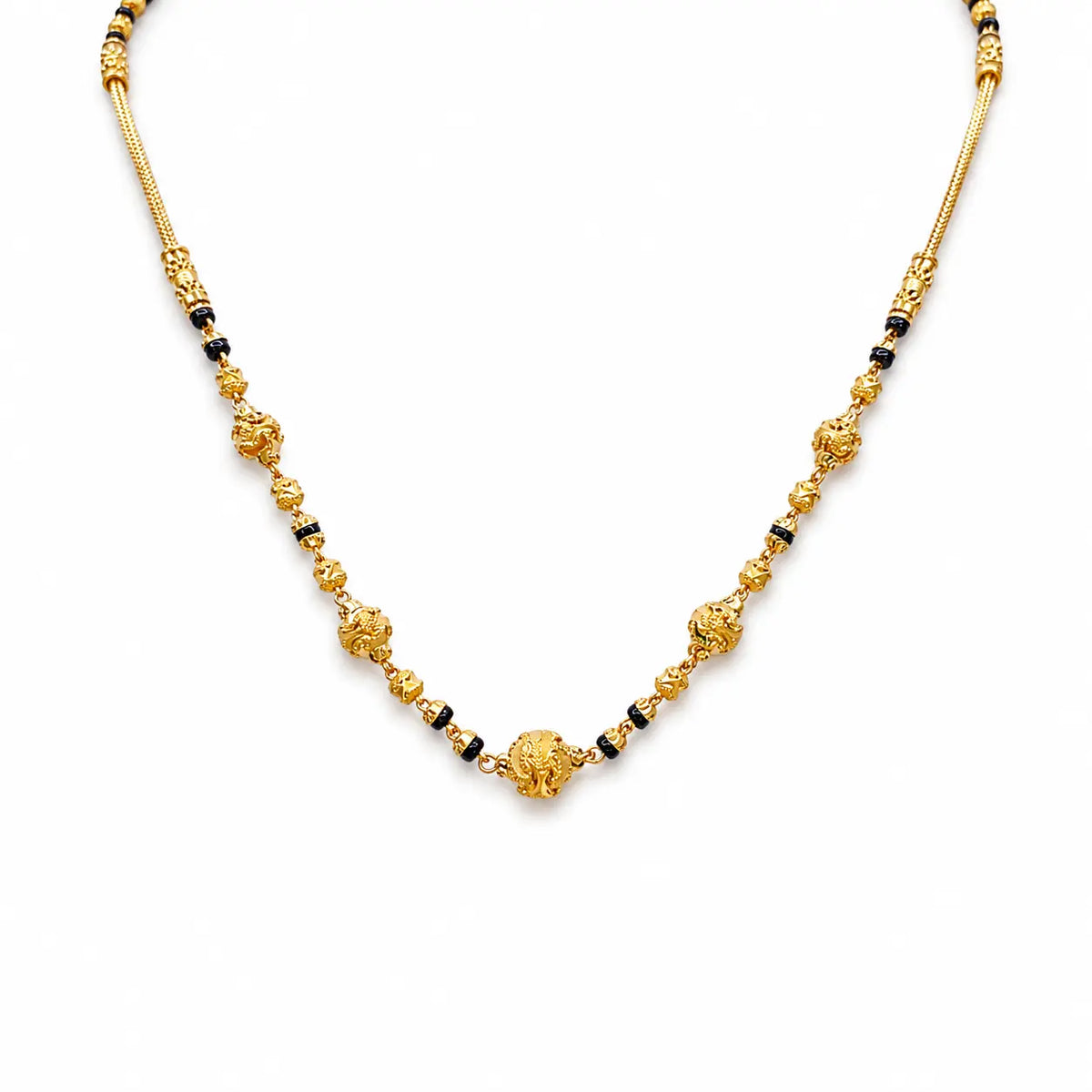 22ct Yellow Gold Diamond-Cut Textured Bead & Black Bead Mangalsutra Necklace  Gold Mangalsutra
