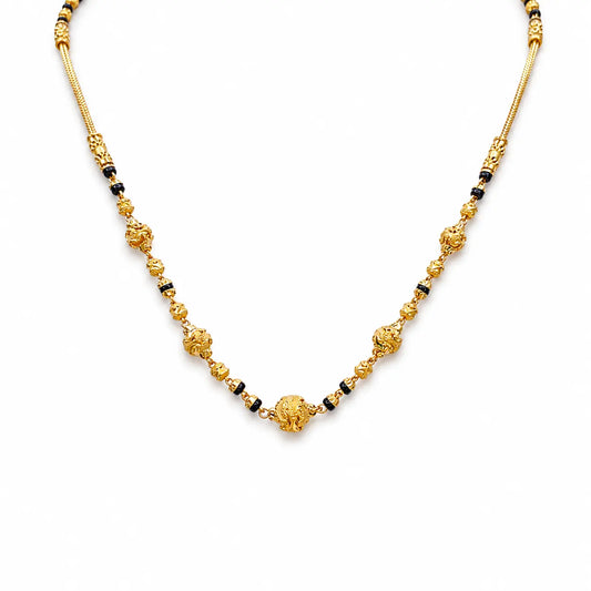 22ct Yellow Gold Diamond-Cut Textured Bead & Black Bead Mangalsutra Necklace  Gold Mangalsutra