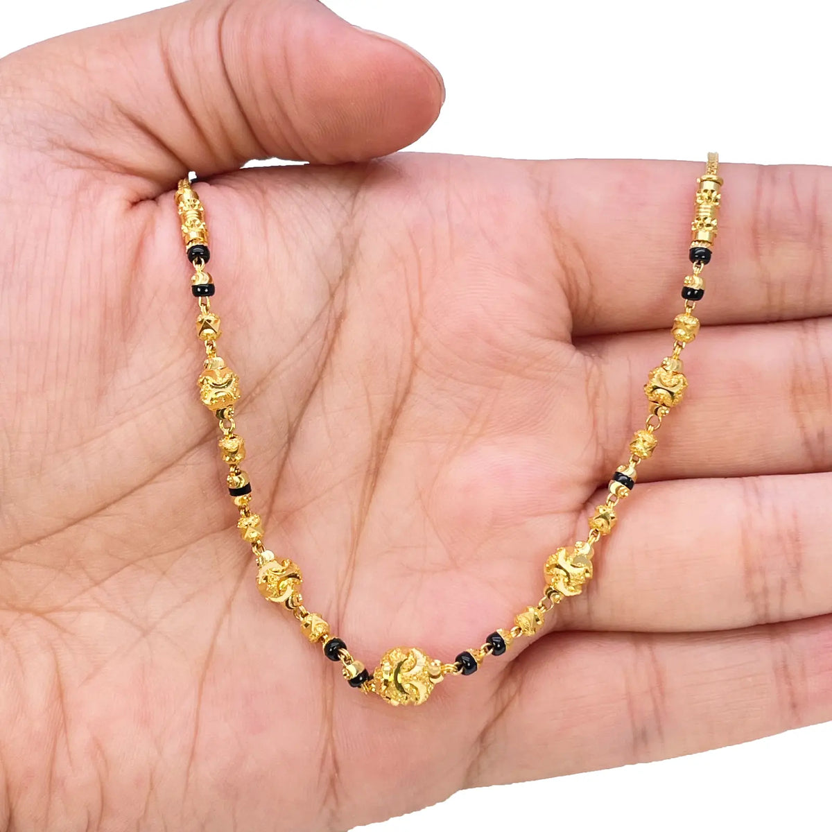 22ct Yellow Gold Diamond-Cut Textured Bead & Black Bead Mangalsutra Necklace  Gold Mangalsutra