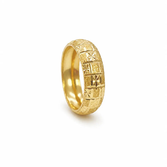 22ct Yellow Gold Diamond-Cut Textured D-Shape Band Ring  Gold Band