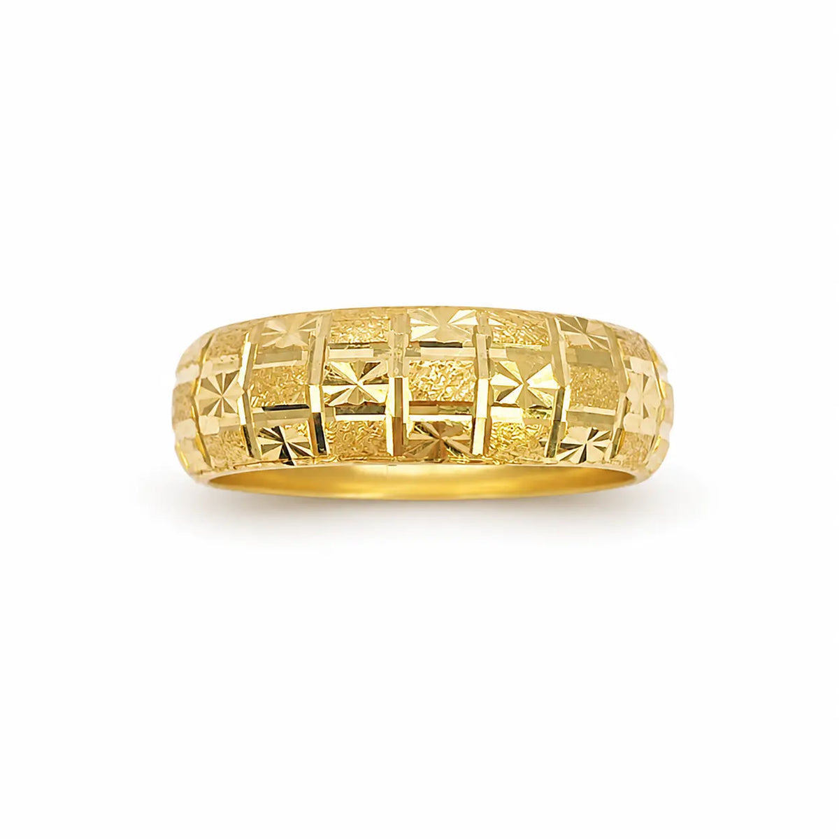 22ct Yellow Gold Diamond-Cut Textured D-Shape Band Ring  Gold Band