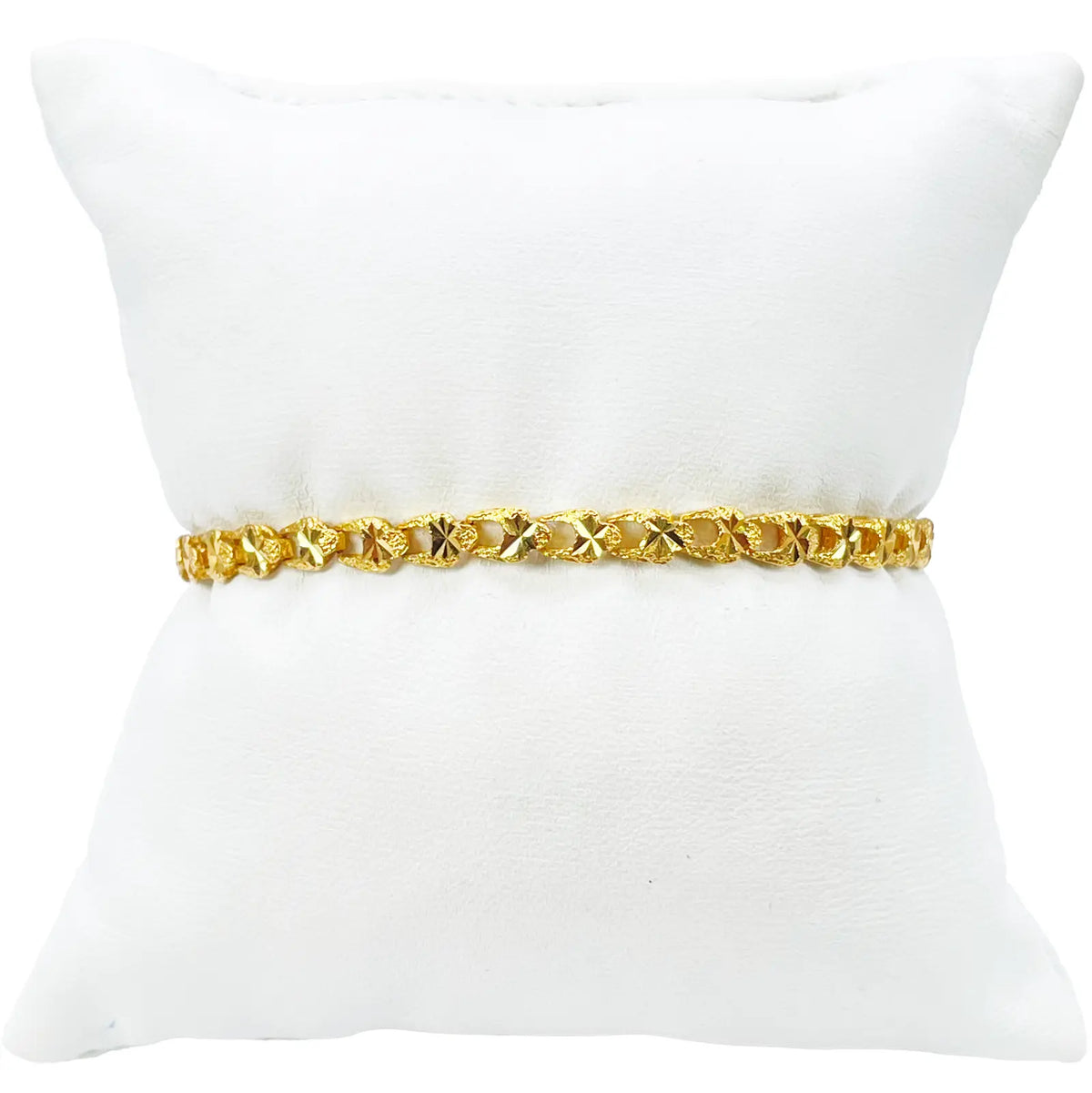 22ct Yellow Gold Diamond Cut Textured Link Bracelet & Heart Charm 
