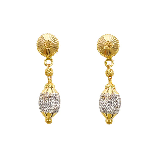 22ct Yellow Gold Diamond-Cut Textured Two-Tone Drop Earrings  Gold Earrings
